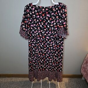 Talbots Black Dress with Red and Pink Floral Design